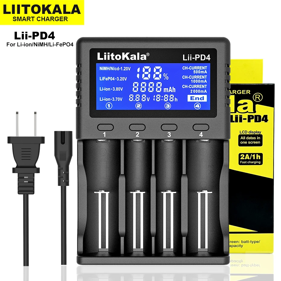 Liitokala Lii-PD4 3.7V 3.2V 1.2V battery charger LCD display 18650 21700 26650 20700 18350 26700 AA AAA etc Test capacity | Электроника