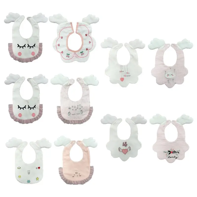 

2 шт. Детские анти-грязные хлопковые нагрудники с крыльями ангела вышивка кружева слюнявчик полотенце F1CB