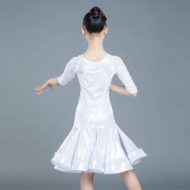 

Latin Dance Dress Girls White Mid Sleeve Competition Rumba Cha Cha Samba Salsa Dancing Dresses Kids Performance Wear DN3881