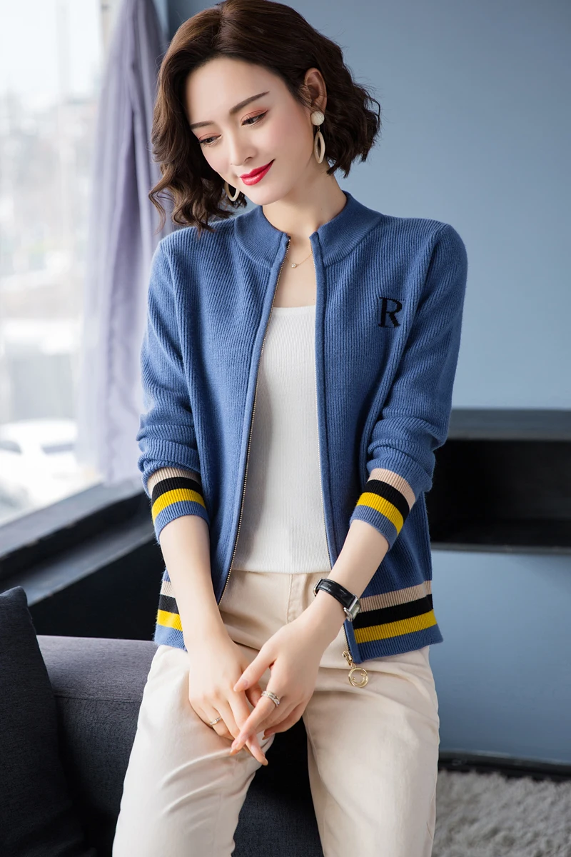 

Jvzkass 2020 new sweater coat women's knitted cashmere cardigan all-match cardigan wear zipper baseball uniform Z437