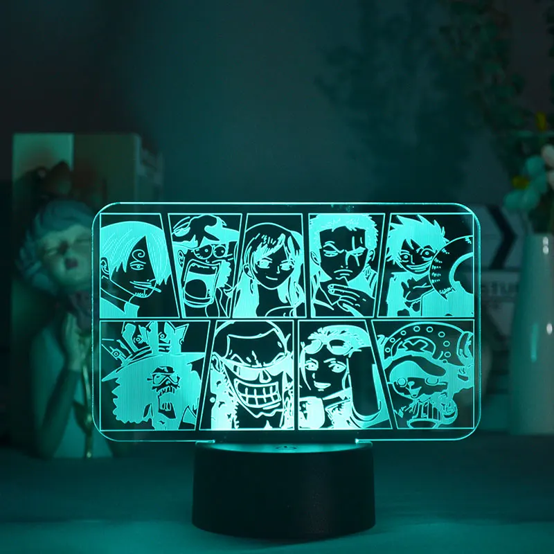 

LED Anime Light Color Changing Straw Hats Group 3D Visual Acrylic Lighting Decoration for Manga Fans Bedroom Home Holiday