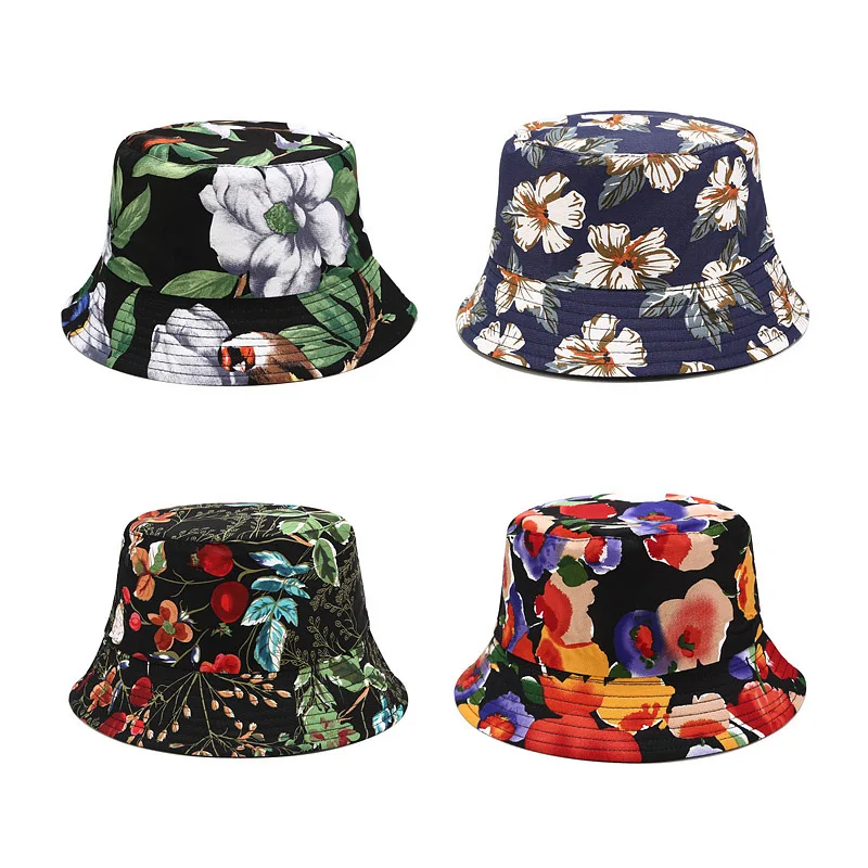 

Flowers Printing Fisherman Hat Panama Reversible Women Summer Sun Protection Hat Outdoor Hiking Hat Foldable Unisex Bucket Hat
