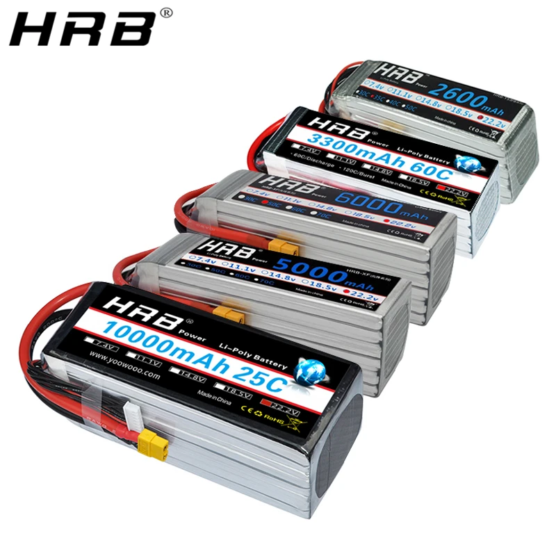 hrb 6s 222 в lipo аккумулятор xt60 2200 мач 1800 2600 мач 3
