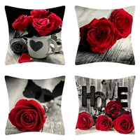 wuyi vintage red rose flower cushion coverthrow pillow case linen cushion cover love heart wedding home decorative cushions