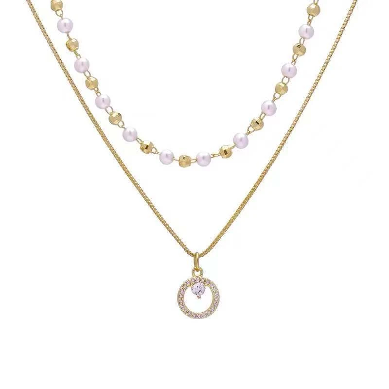 

Fashion Simple Double Layer Pearl Necklace For Women Gold Color Clavicle Chain Necklaces Party Club Jewelry Accessories