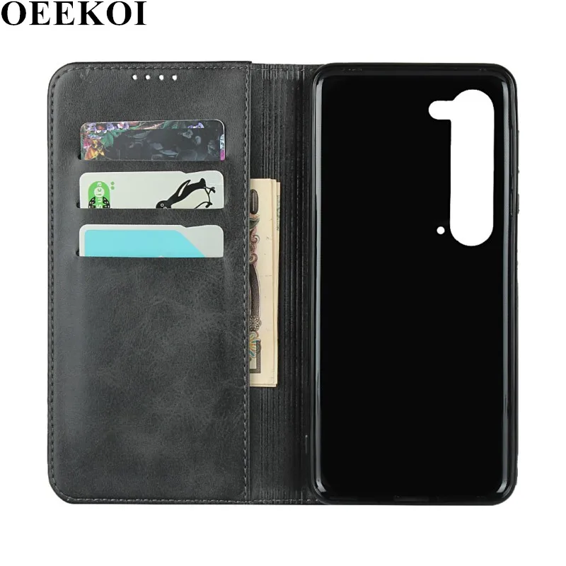

OEEKOI Calf Stripe Magnetic Snap Wallet Leather Case for Sharp Aquos R5G