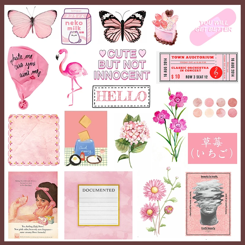 

40Pcs/Pack Diary Vintage Pink Flower Sticker DIY Craft Scrapbooking Album Junk Journal Happy Planner Decorative Stickers