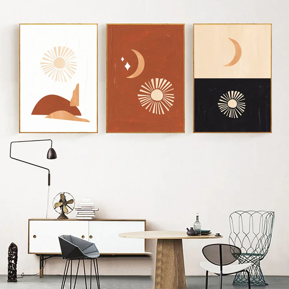 Абстрактный пейзаж солнце и луна настенная Картина на холсте сгоревший