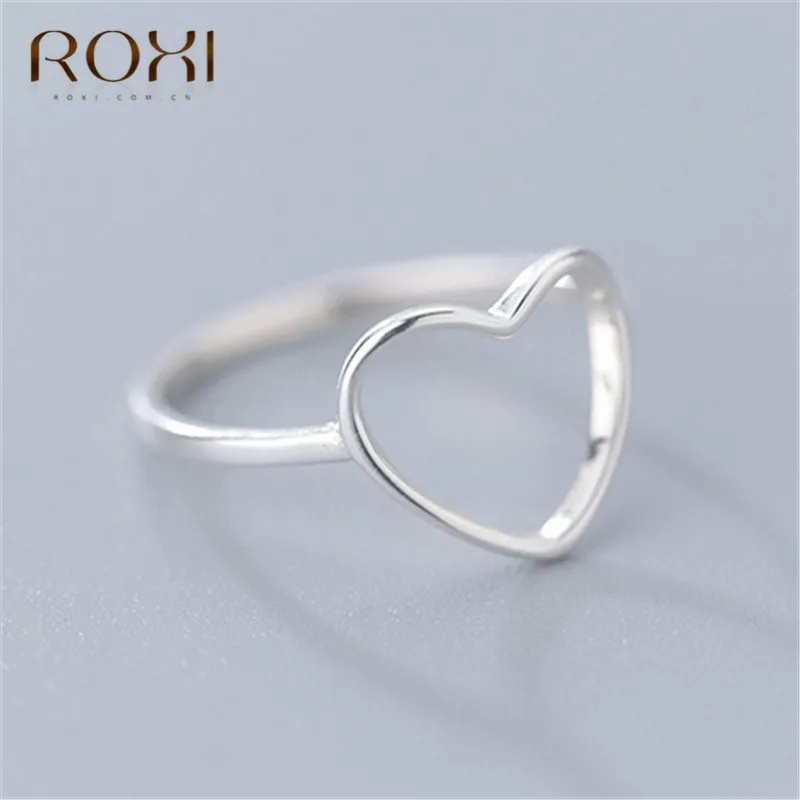 ROXI, 925 пробы, серебряные, минималистичные кольца на палец для женщин, свадебные ювелирные изделия, кольцо с полым сердцем, обручение, подарок, лаконичное кольцо для пары