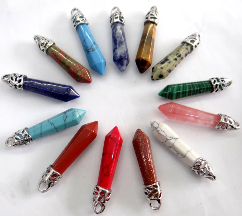 

Natural stone Quartz crystal lapis lazuli aventurine Opal mix pillar chakra Pendants Jewelry making necklace Accessories 1pc