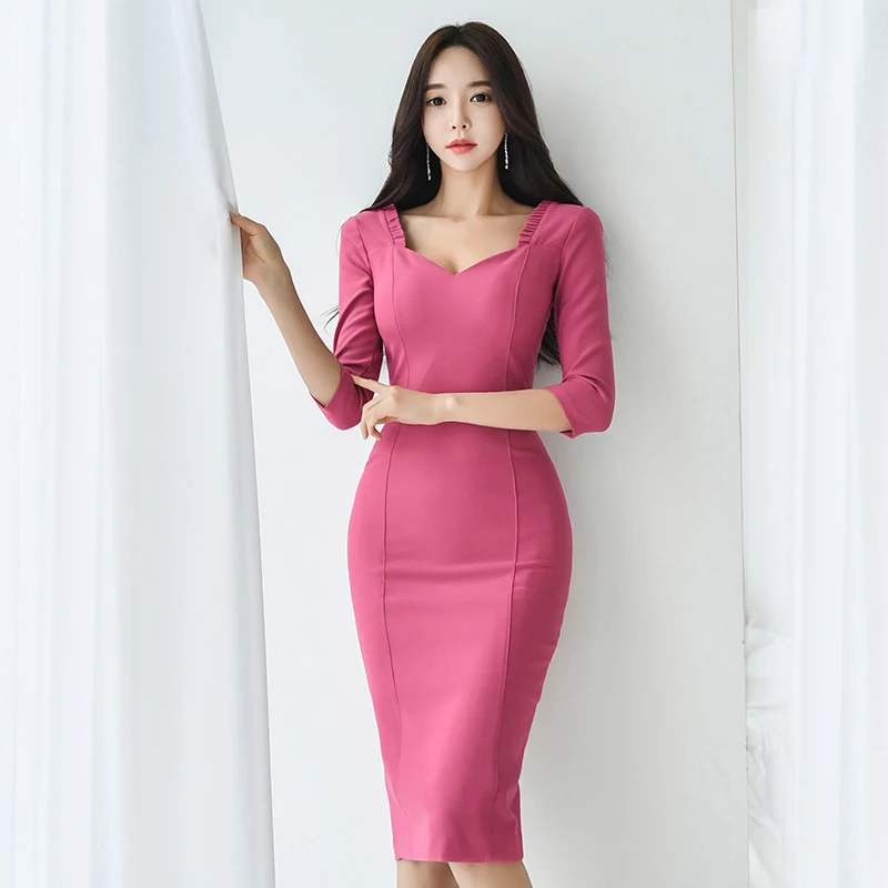 Женское винтажное Деловое платье розовое облегающее официальное весна лето