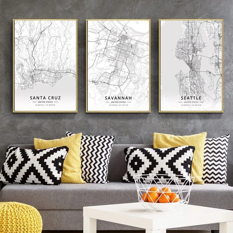 

United States Santa Cruz,Savannah,Seattle,Sioux Falls,Spokane,St Louis Map Poster