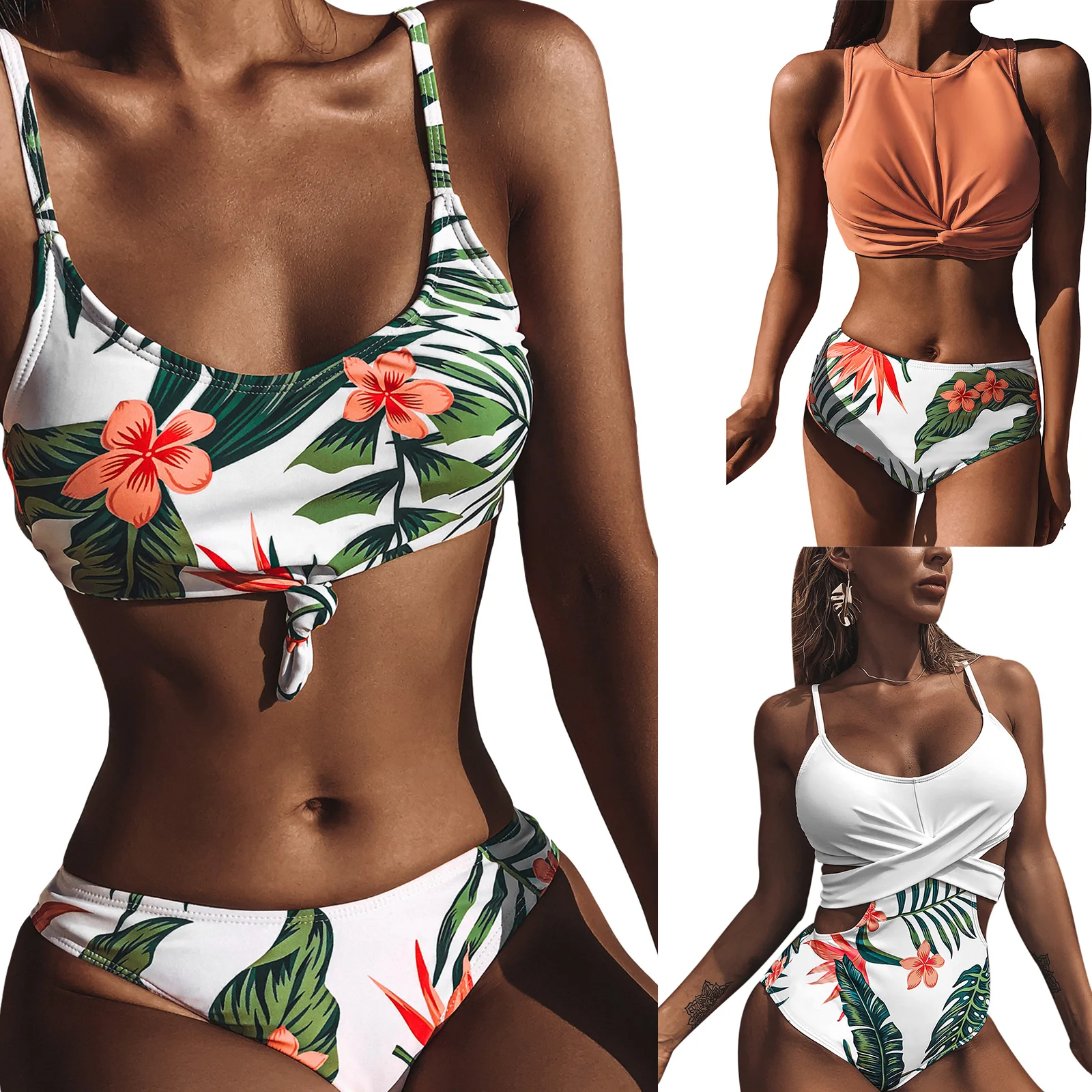 Женский раздельный сексуальный Модный Купальник на бретельках с узлом спереди