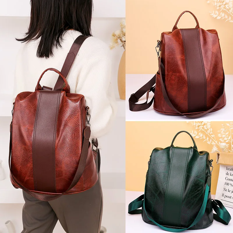 

Anti-theft Backpacks Famous Brand Women High Quality PU Leather Backpack Large Capacity Shoulder School Bags for Teenage Girls