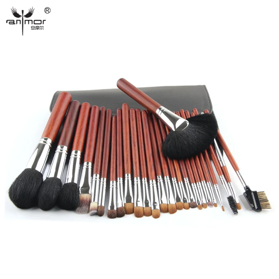 anmor 26 pcs Makeup Brushes Professional Foundation Eyeshadow Make Up Brush Set Portable Cosmetic Travel Tools With Leather Bag