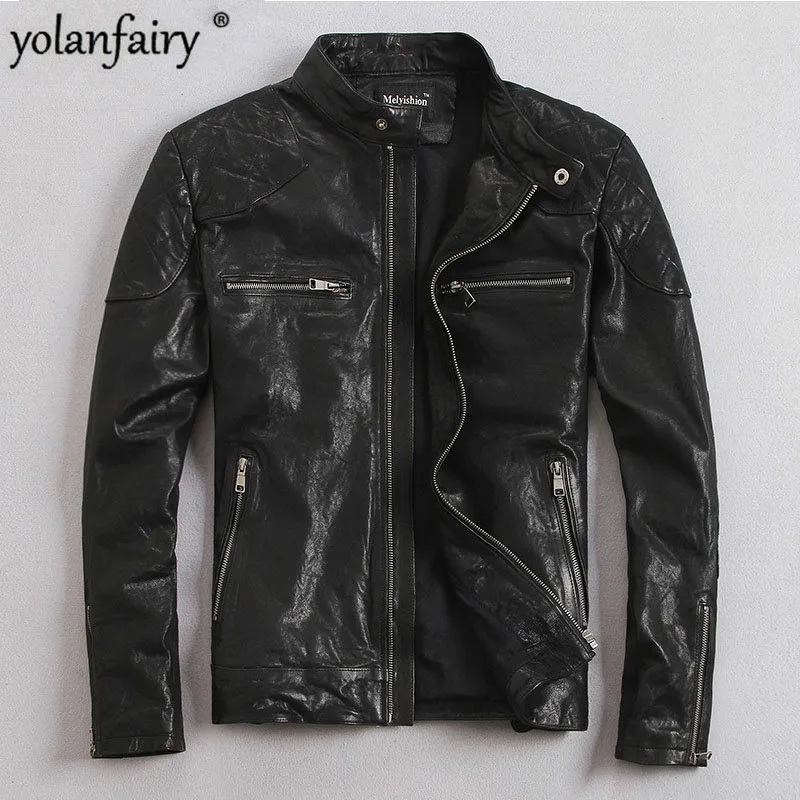 Куртка YOLANFAIRY MF032 мужская из 100% натуральной козьей кожи короткая приталенная