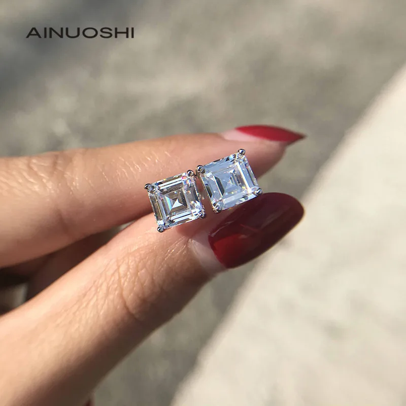 AINUOSHI 925 пробы серебро огранка Ашер 7x7 мм имитация Сона со стразами простые класса