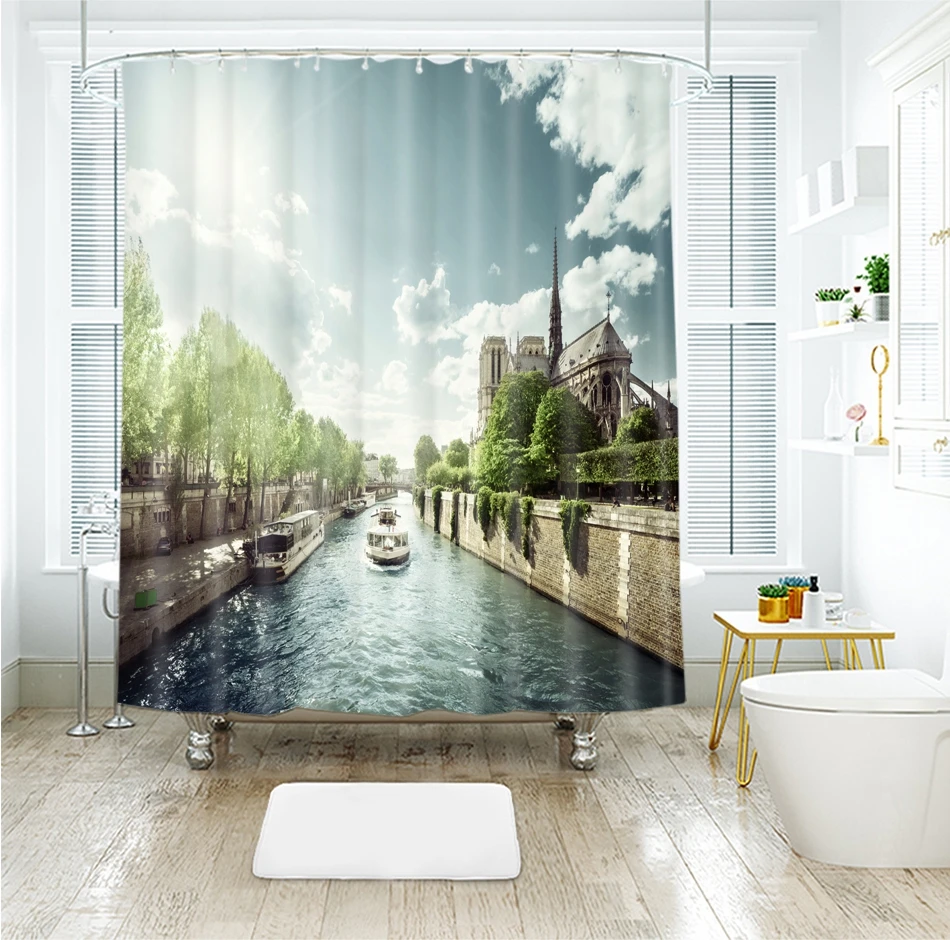 3d красочный город и высокое здание красный автобус занавески для душа