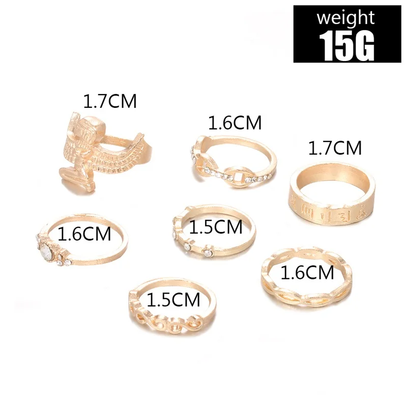 7 шт./компл. женское кольцо с золотыми кристаллами буквами совой геометрический