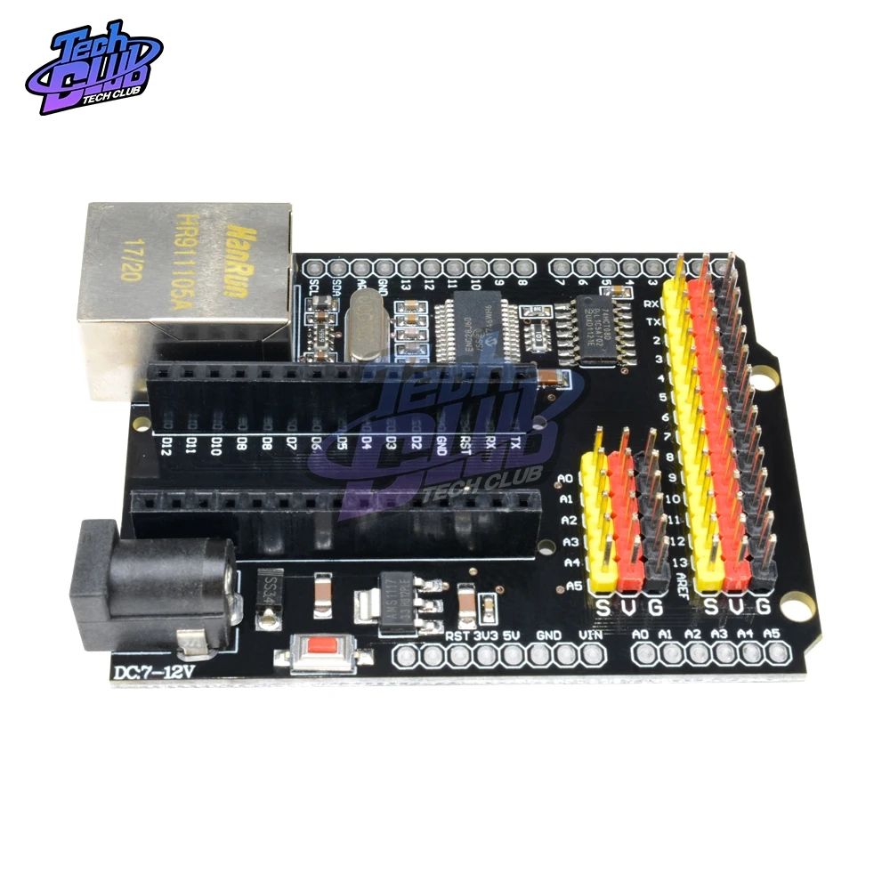 Сетевой модуль ENC28J60 Ethernet Shield V2.0 LAN I/O SPI 51 AVR PIC LPC STM32 для Arduino UNO R3 CH340G NANO V3.0|Детали и