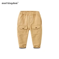 mudkingdom autumn boys cargo pants warm thick solid kids trousers fashion 2 to 6 years fleece elastic waist pants for boys