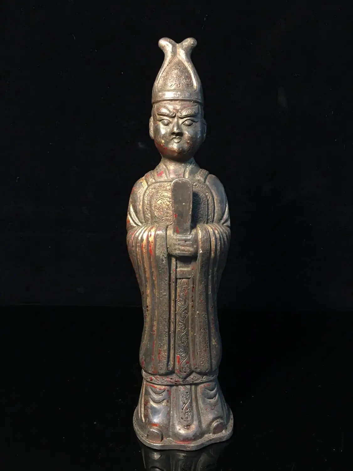 

Статуя 10 дюймов Тибетский буддистский храм старинная бронзовая гражданская служба, статуя старинной официальной имиджа чаототан, гражданс...