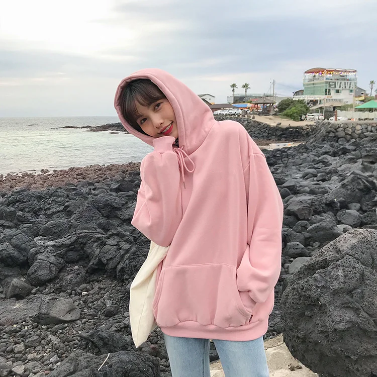 Harajuku толстовки сплошной цвет с капюшоном топы для женщин и мужчин О образный