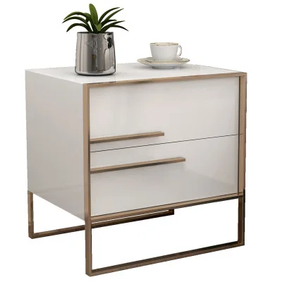 

Light luxury modern style rectangle plate material metal night stand with two drawers high quality side locker for bedroom