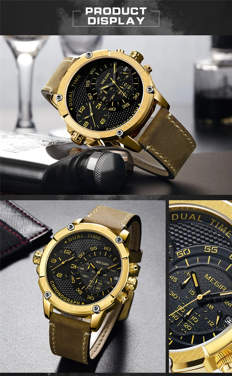 Часы MEGIR Мужские Наручные с календарем брендовые Роскошные спортивные в стиле