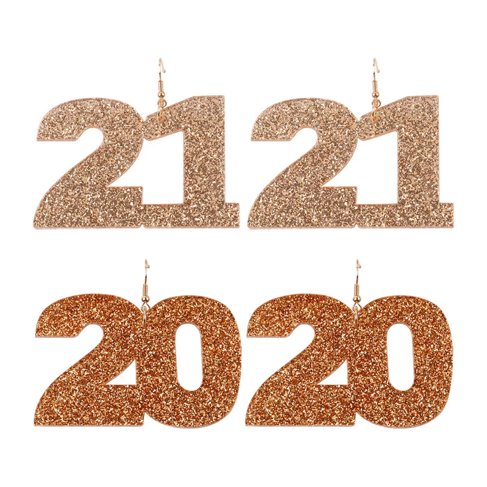 

FishSheep Trendy Gold Big Number 20 21 Drop Earrings For Women Punk Hip-hop Glitter Acrylic Figure Dangle Earrings 2021 Jewelry