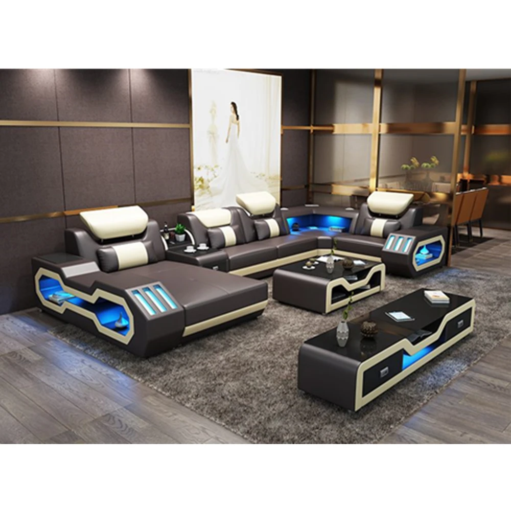 Кожаный диван для гостиной светодиодный светильник музыкальный проигрыватель