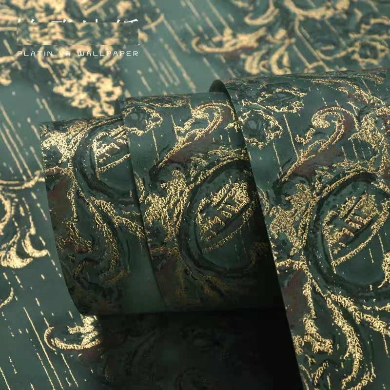 Новинка 2020 Роскошные качественные золотые тисненые Дамасские обои рулон