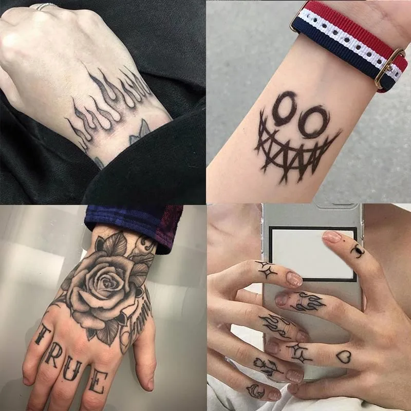 

4PCS The Ultimate Diablo Series Fake Tattoo Stickers For Hands Arm Men Temporary Tatto Black Tatoos Body Art