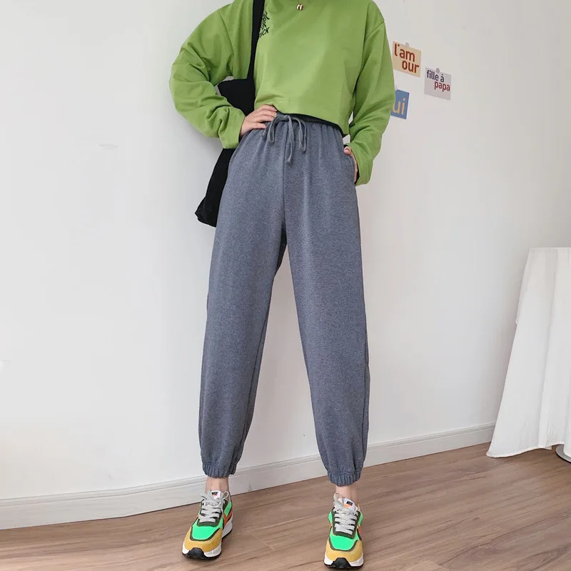 Осенние женские Дамские Брюки с кулиской эластичной резинкой на талии Свободные