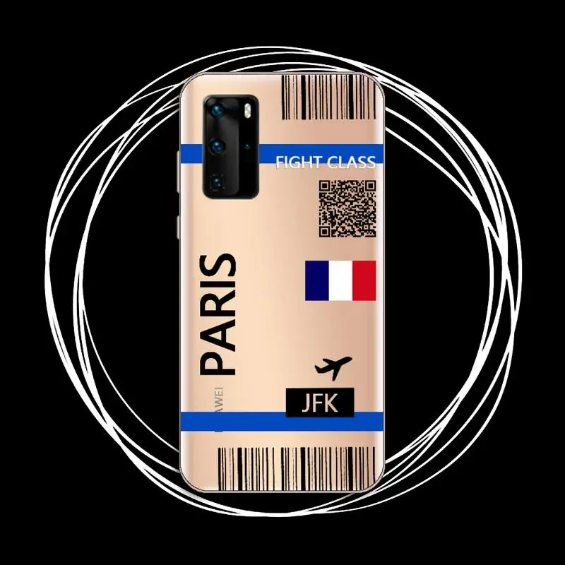 

design FIRST CLASS PLANE TICKET Phone Case Transparent for Huawei P honor 8 10i 20 30 40 smart 2019
