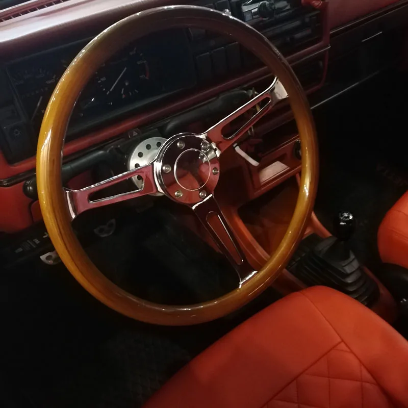 

ITSOK 380mm Real Wood Steering Wheel 15 Inch Universal Classic Wooden Rim Aluminum Alloy Spoke Car Vintage Volante Madera