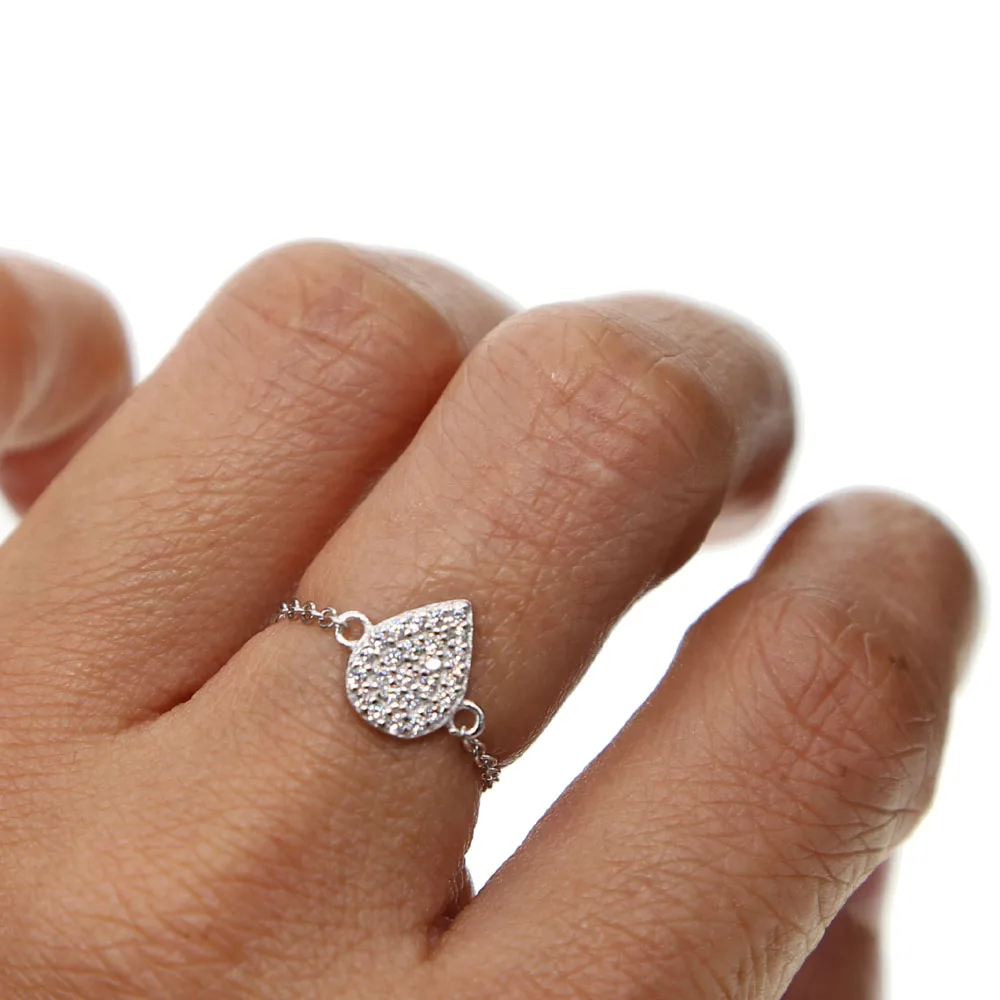 Элегантный серебристый цвет воды с капелькой слезинкой CZ регулировки тонкая