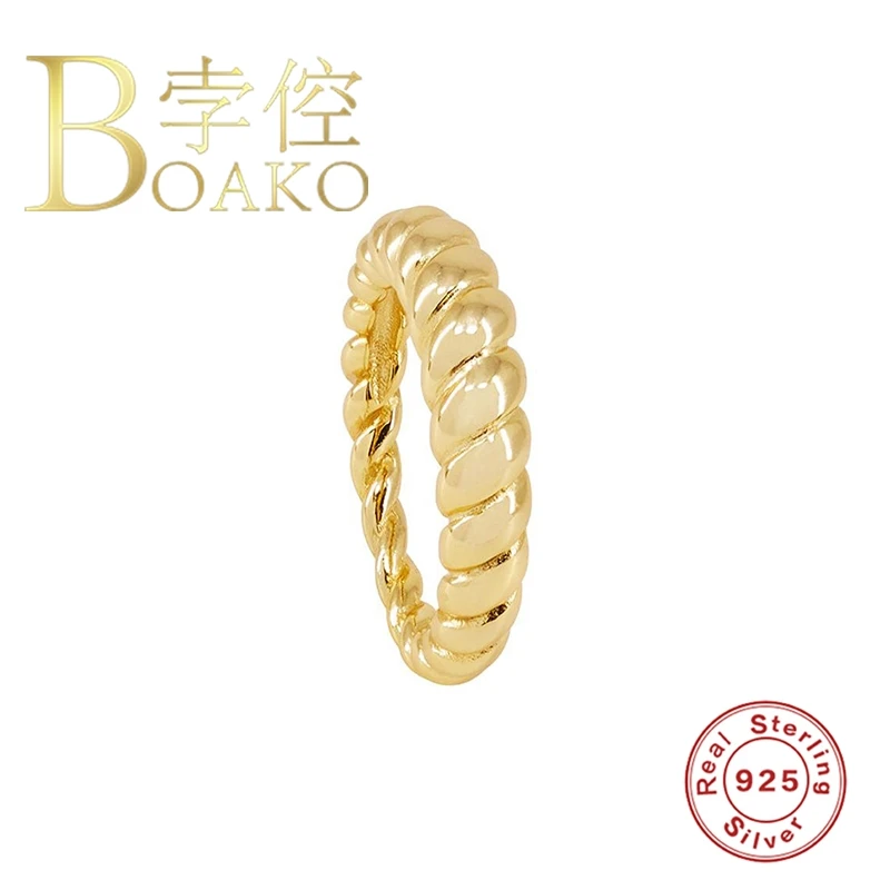 BOAKO закрученное кольцо шик и 925 стерлингового серебра Anillos Золотое для Для женщин