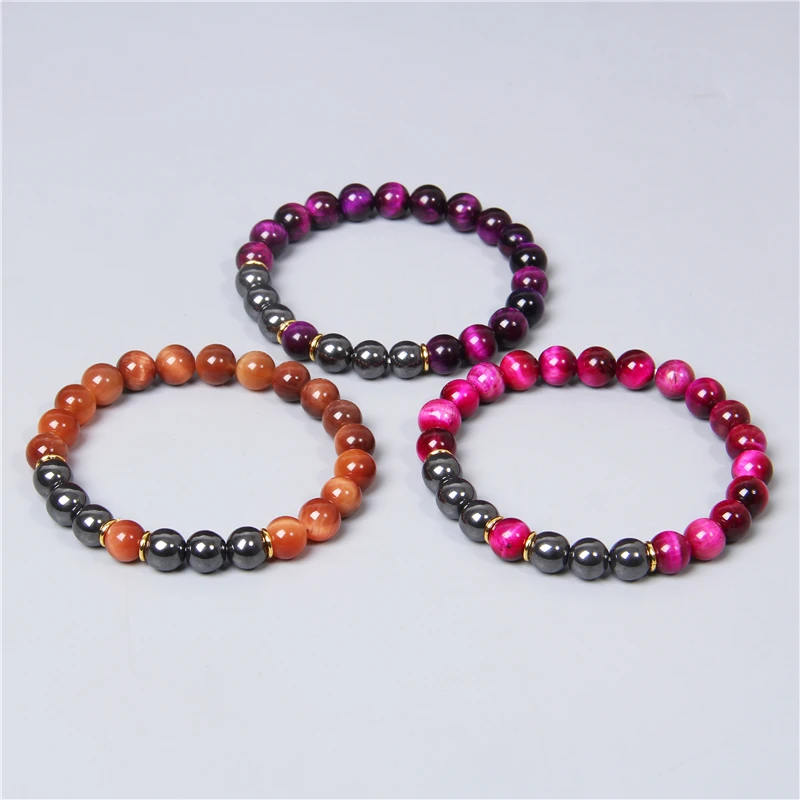 

Men Bracelet Lapis Lazuli Tiger Eye Stone Bracelets Homme Natural 8 mm Hematite Bangle For Women Stone Beads Bracelet Jewelry