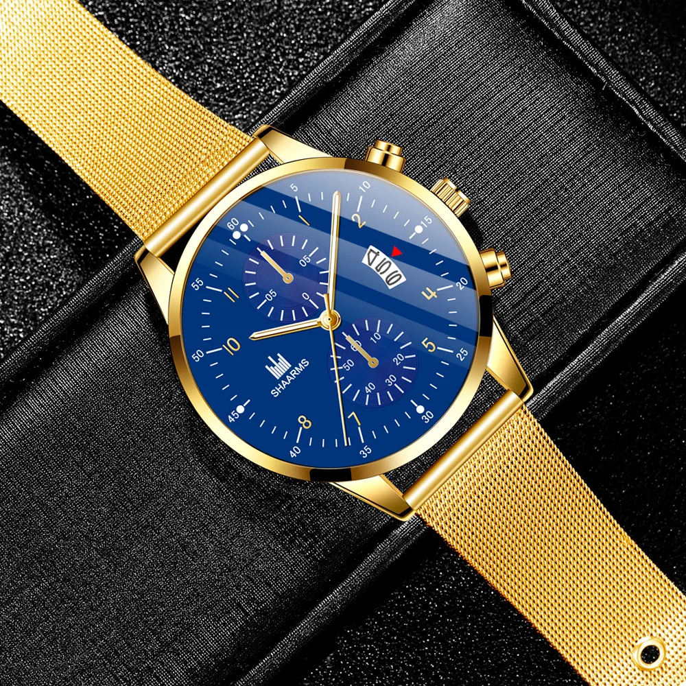 Роскошные бизнес Брендовые мужские спортивные часы золотые полностью Стальные