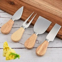 4pcsset cheese knives set cheese cutlery steel stainless cheese slicer cutter wood handle mini knifebutter knifespatula fork