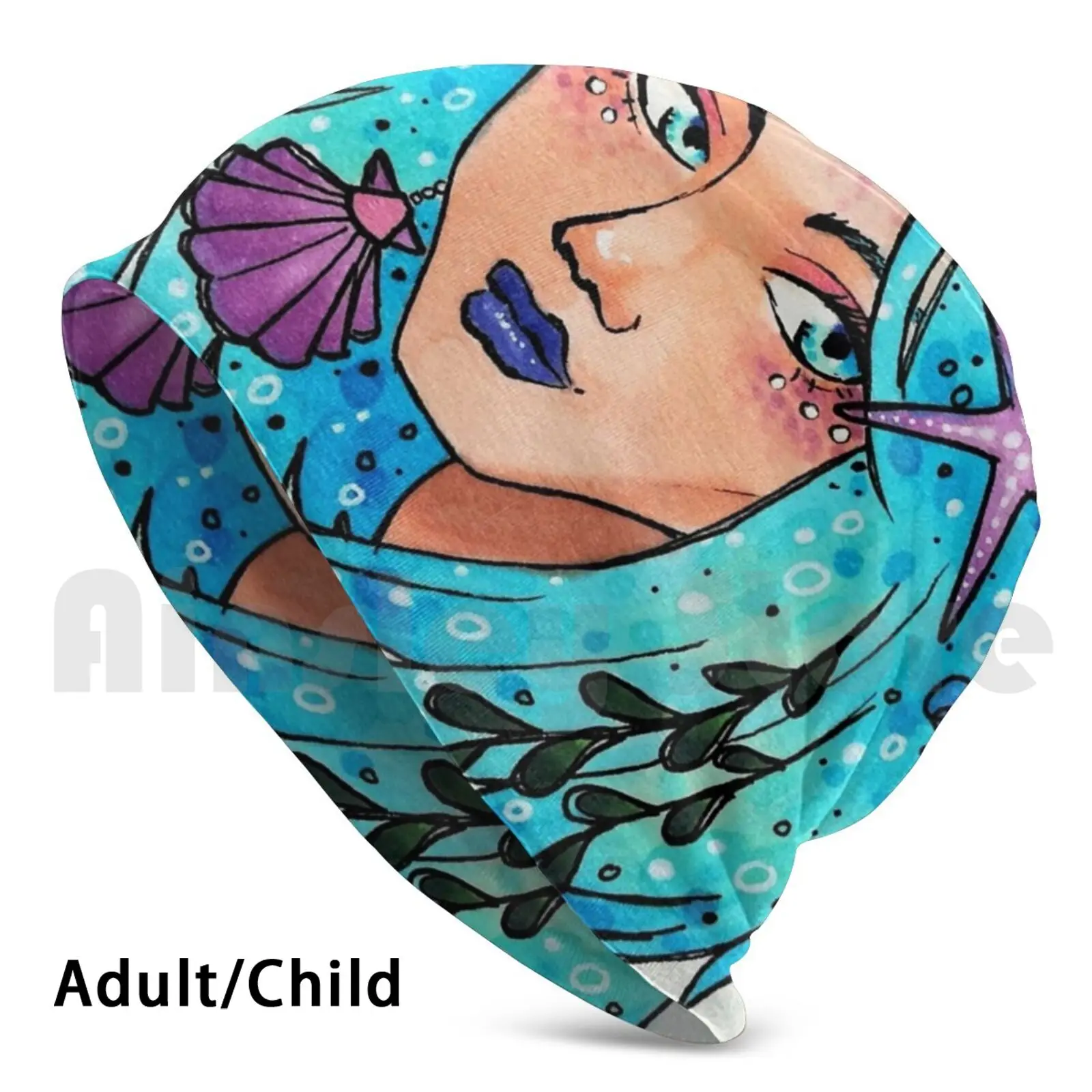 Ocean Vibes Beanies Knit Hat Hip Hop Water Ocean Sea Mermaid Girls Portrait Marker Copic Copicmarker Cute Oceanic