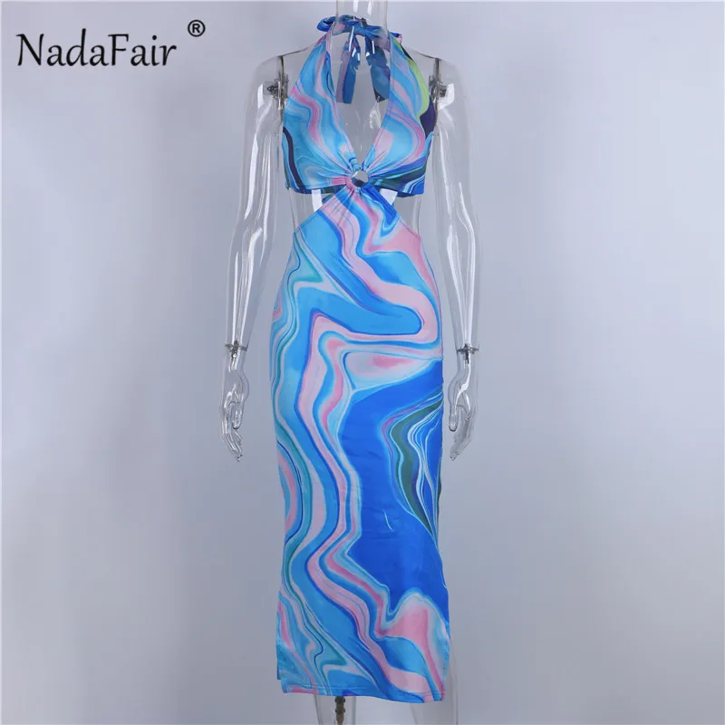 Nadafair летнее платье с галстуком-бабочкой женское вырезом на талии и открытой