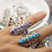 natural turquoisesamethystslapisrose quartzstiger eye adjustable ringhealing crystal 7 chakra stone beads women finger ring