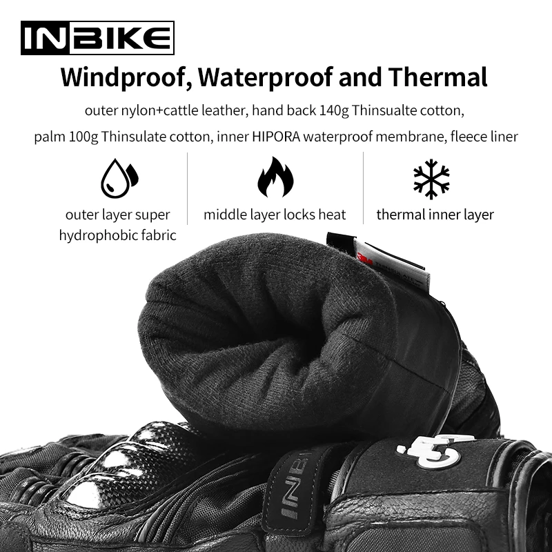 INBIKE, зимние перчатки для мотоцикла, водонепроницаемые, теплые, мотоциклетные перчатки, защита передач, тепловые, флисовые, мужские, мотоциклетные, ветрозащитные перчатки