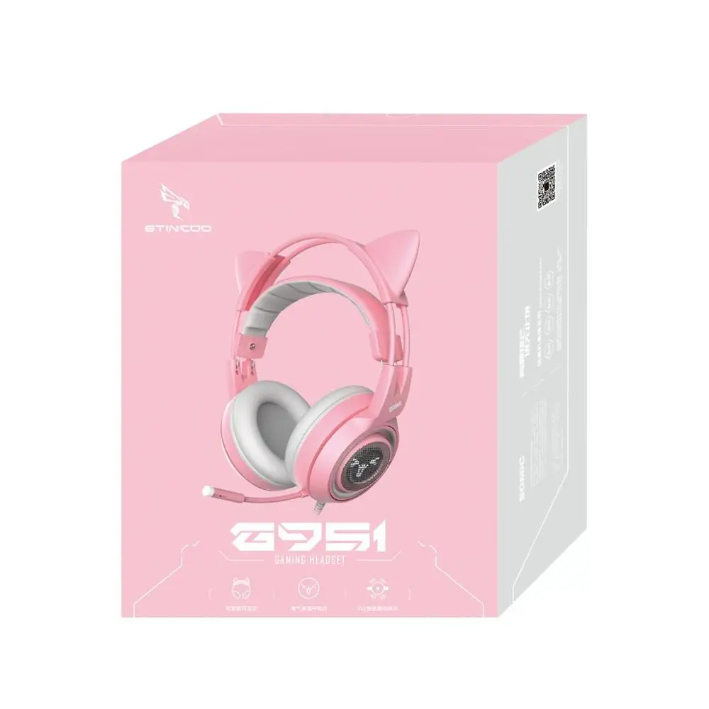 somic pink kitten gaming headset asmr buff vibration led flash light egirl wired headphone for ps5ps4pclaptopcomputer g951 free global shipping