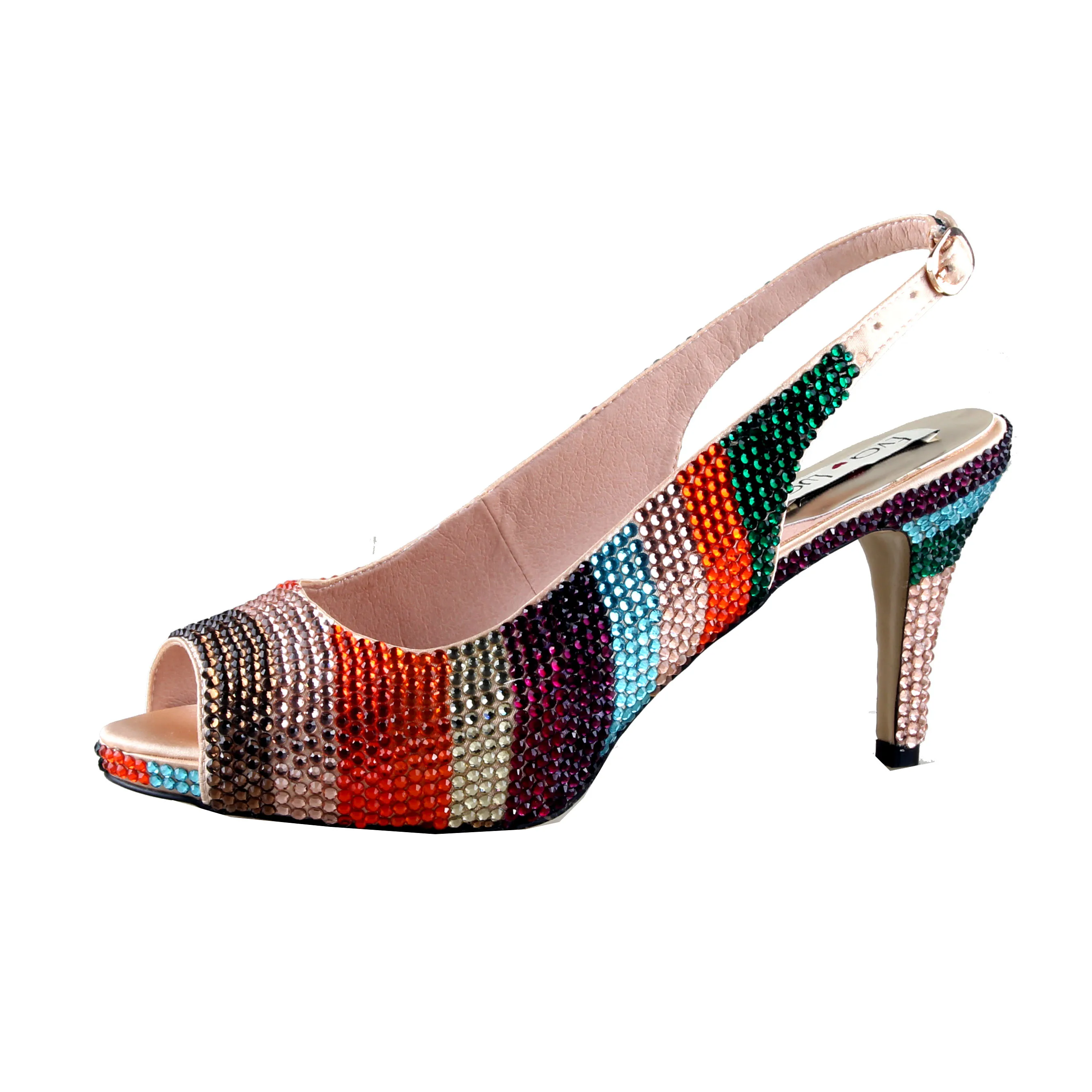 BS1107 Custom Handmade Multicolor Crystal Shoes and Bag Set SlingBacks High Heel Women Bridal Wedding | Обувь