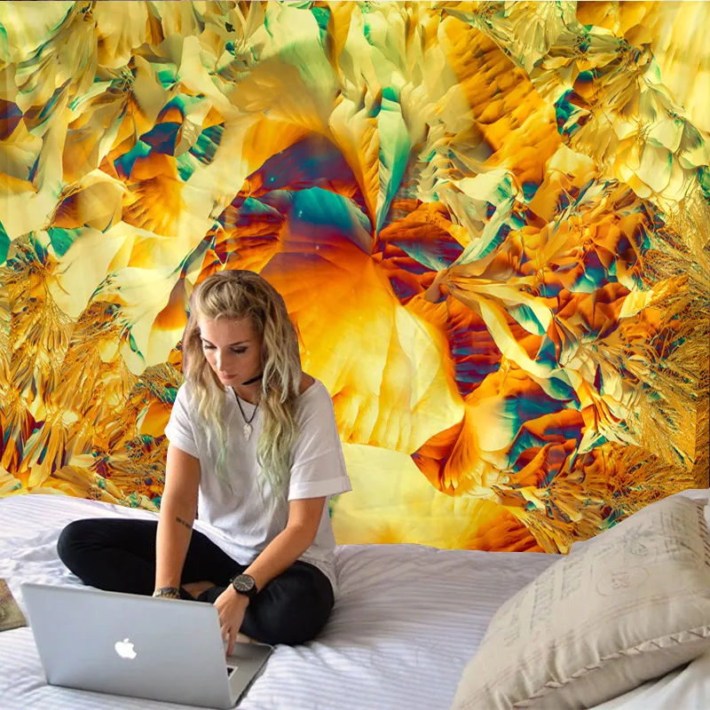 Yellow Psychedelic art Mandala Printed Polyester Tapestry Wall Hanging For Decorate Home Living Room Bedroom Office 6 Sizes | Дом и сад