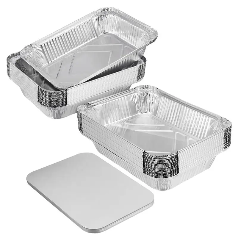 

50pcs 230ml Aluminum Foil Disposable Food Containers BBQ Pans Takeaway Packing Boxes Foil Pans With Paper Lid 12X10X4cm