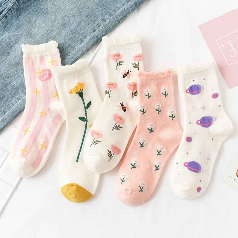 

Носки-носки женские в японском стиле, милые хлопковые тонкие удобные носки средней длины с пчелами, для взрослых, весна-лето